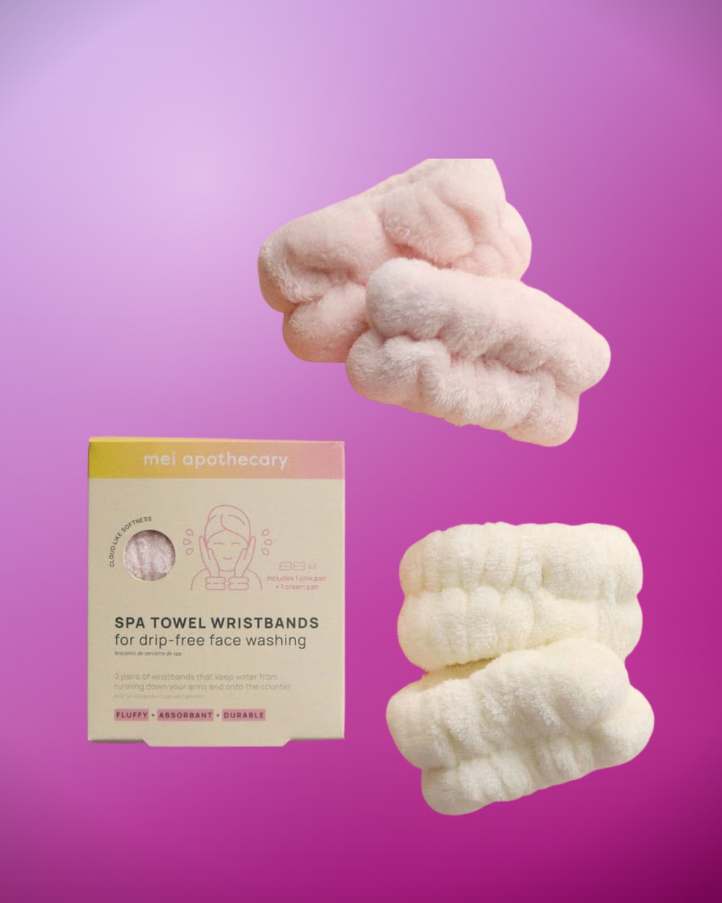 Spa Towel Wristbands for Drip-Free Face Washing - 2 Pairs