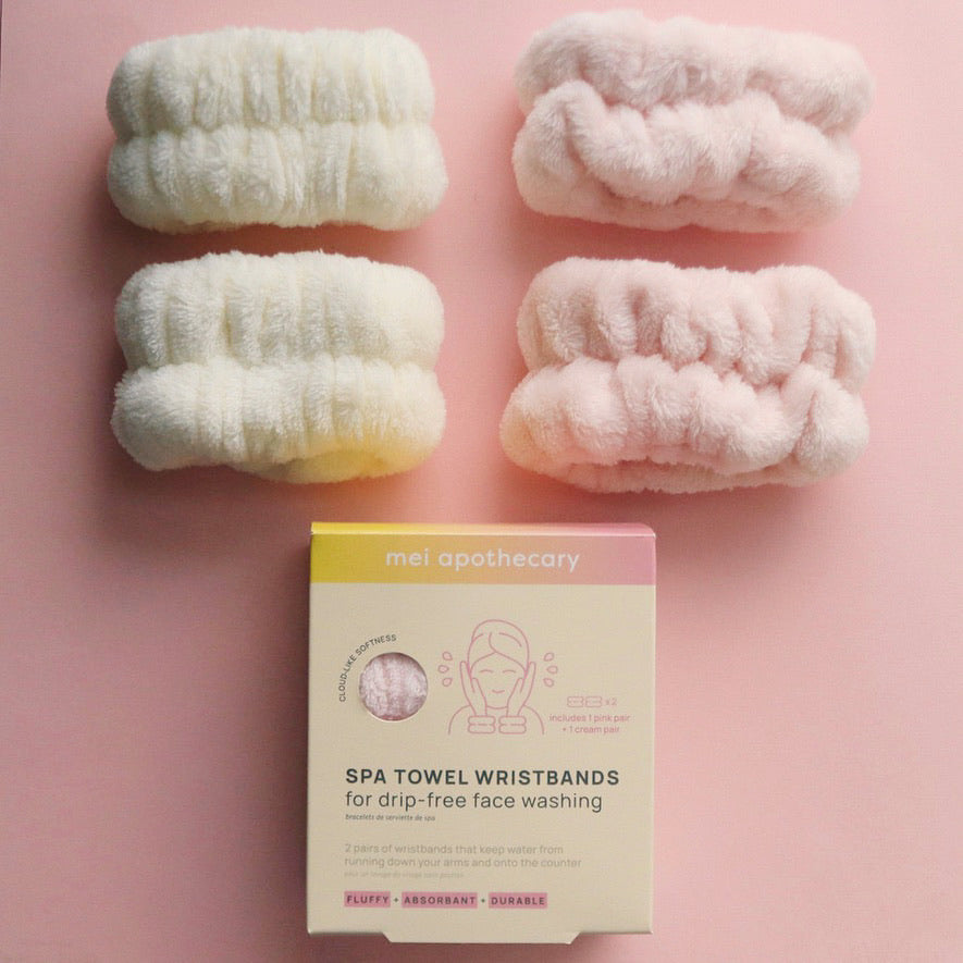 Spa Towel Wristbands for Drip-Free Face Washing - 2 Pairs